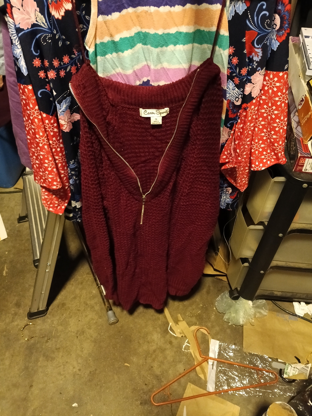 Caren Sport Burgundy Zip-Front Turtleneck Sweater